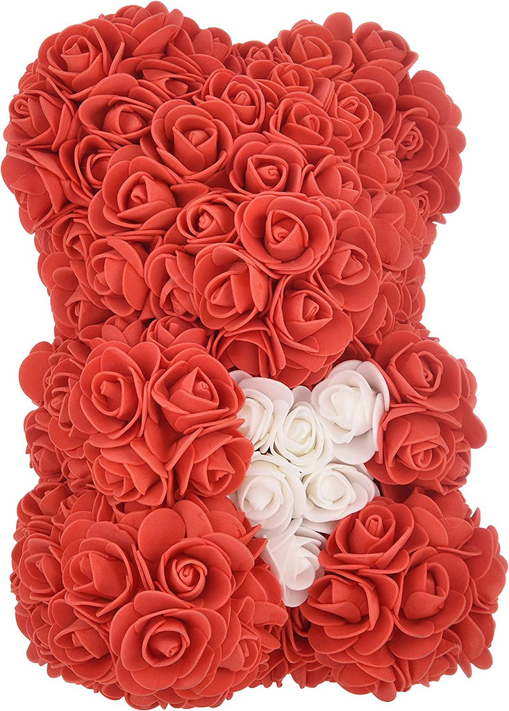 Rose Bear - Valentines Day Gifts for Her, Rose Teddy Bear for Mothers Day Anniversary Birthday, Flower Bear with Gift Box 10" Tall for Mom Grandma Girlfriend Women (Red)