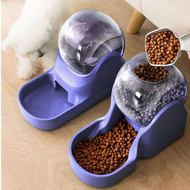 Automatic Cat Feeder and Dog Water Dispenser,Pet Food Bowl, Gravity Food Feeder and Waterer Set for Small Medium Dog Puppy Kitten, Large Capacity 1 Gallon X 2 (Lilac)