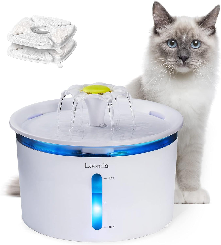 Cat Water Fountain, 85Oz/2.5L Pet Water Fountain Indoor, Automatic Dog Water Dispenser with Switchable LED Lights, 2 Replacement Filters for Cats, Dogs, Pets（Stainless Steel）