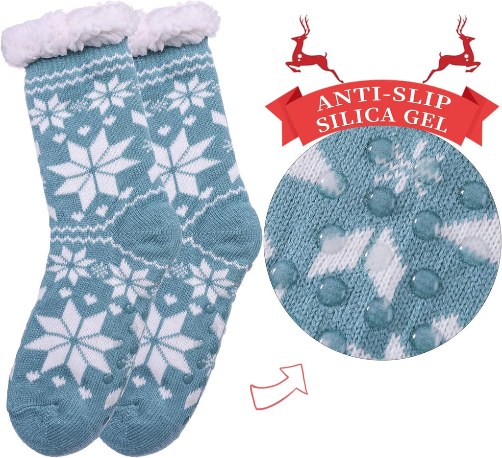 Women'S Slipper Socks with Grippers Soft Cozy Fleece Lined Socks Winter Warm Fuzzy Non Slip Socks for Women